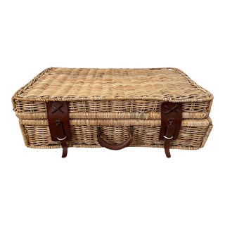 Vintage Wicker Picnic or Storage Basket/Hamper With Leather Handle and Latches For Sale