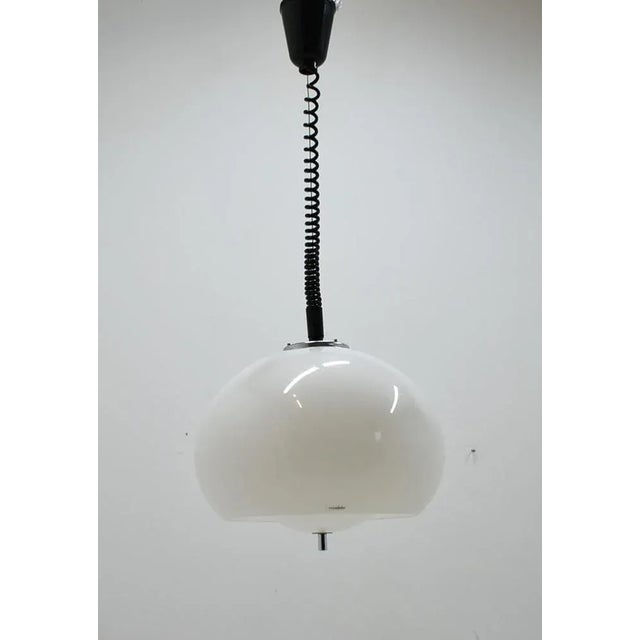 - 1970s - good original condition - design: h. Guzzini - marked by manufacturer. - made of plastic and chrome - us wiring...