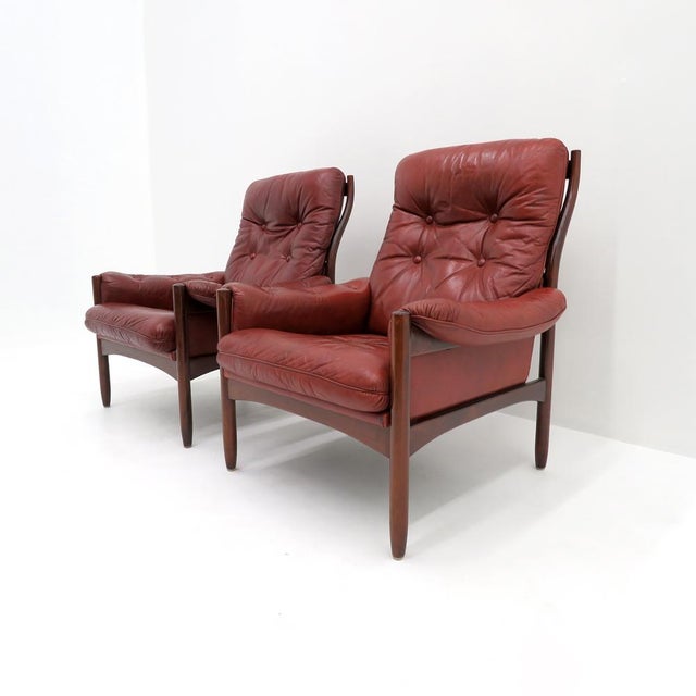Wood Pair of Swedish Highback Armchairs “Hoffman” by Gunnar Kentemol for Göte Möbler, 1970 For Sale - Image 7 of 10