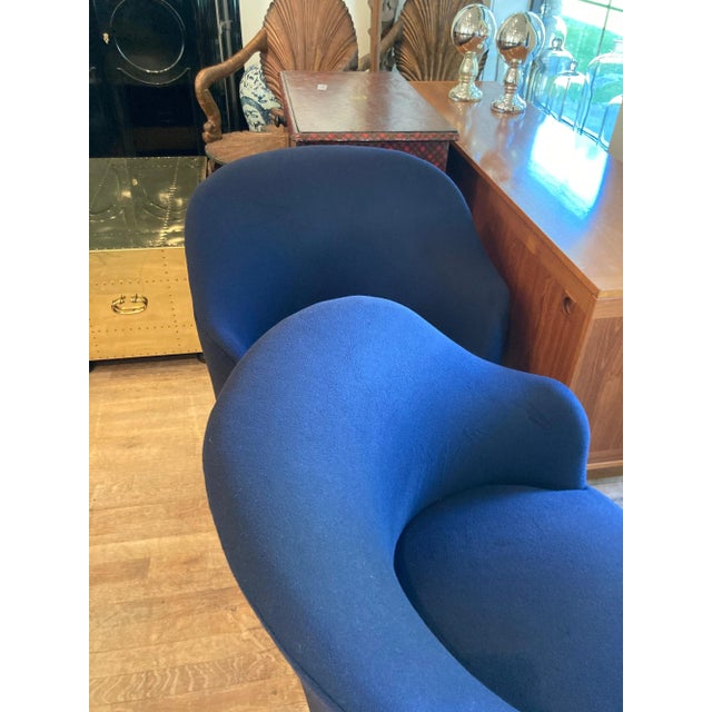 Textile Mid 20th Century Navy Blue Upholstered Swivel Chairs Attributed to Milo Baughman - A Pair For Sale - Image 7 of 9