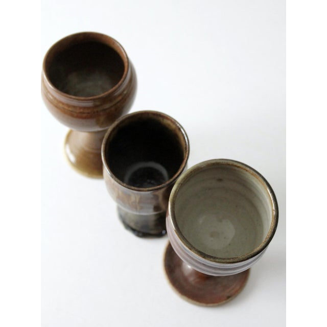 Contemporary Vintage Studio Pottery Chalice Set of 3 For Sale - Image 3 of 12