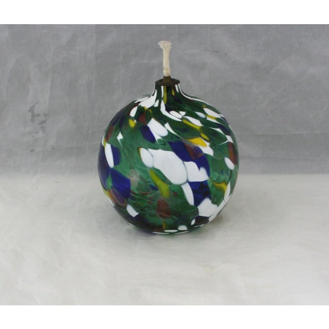 Art Nouveau Unused Vintage Jozefina Krosno Confetti Swirl Hand Blown Glass Oil Lamp For Sale - Image 3 of 10