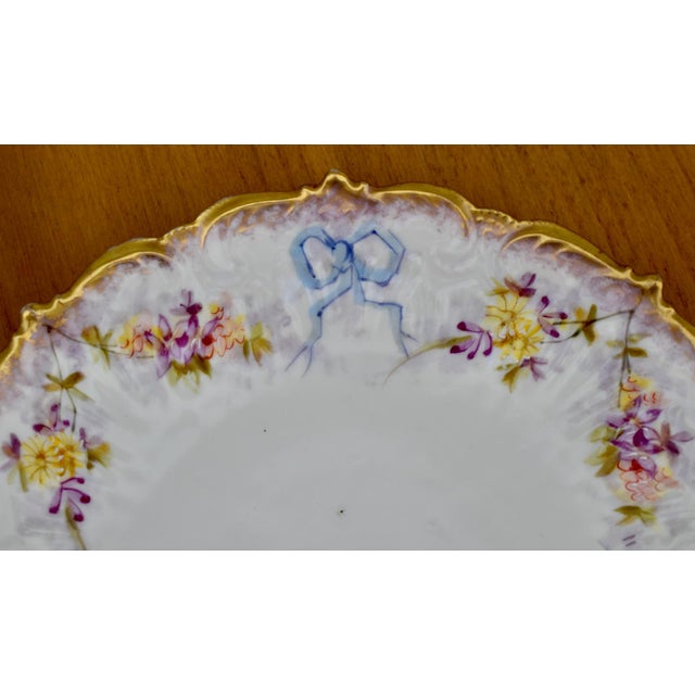 Antique Limoges French Porcelain Plate Floral Garlands Blue Bows Ribbons Gilt For Sale - Image 13 of 16