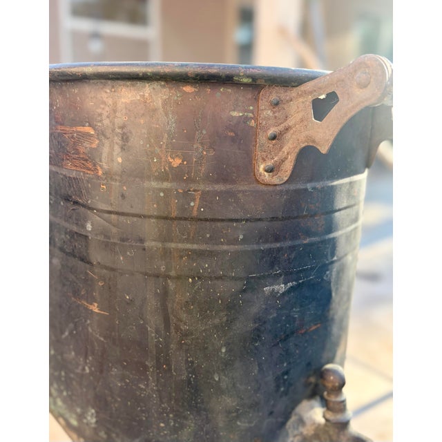 Revere Copper and Brass Inc. Large Revere Copper Antique French Boiler Wash Tub, Basin, Cook Pot, Firewood Vessel With Lid For Sale - Image 4 of 12