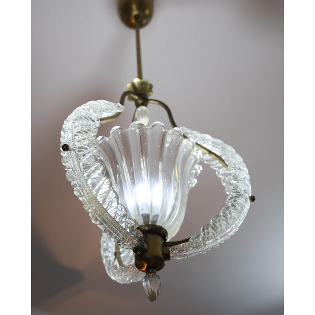 Art Deco 1950s Ercole Barovier, Art Decò Vintage Pendant Murano Glass and Brass For Sale - Image 3 of 15