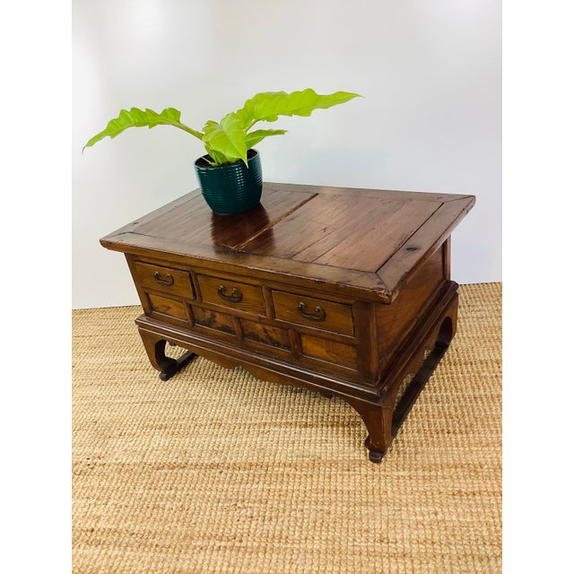 Chinoiserie Antique / Vintage Asian Wood Tea Chest / Scholars Desk Side Table For Sale - Image 3 of 11
