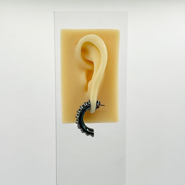 Modern White Diamond Chunky Semi Hoops in 18k White Gold & Black Rhodium, A Pair For Sale - Image 3 of 6