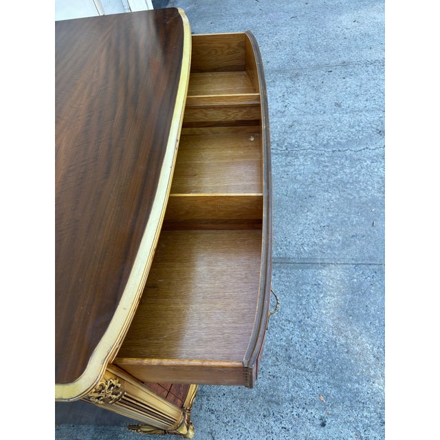Mid 20th Century French Provincial Dresser | Hollywood Regency Burl Walnut Marquetry & Gilt Bombe Chest For Sale - Image 9 of 11