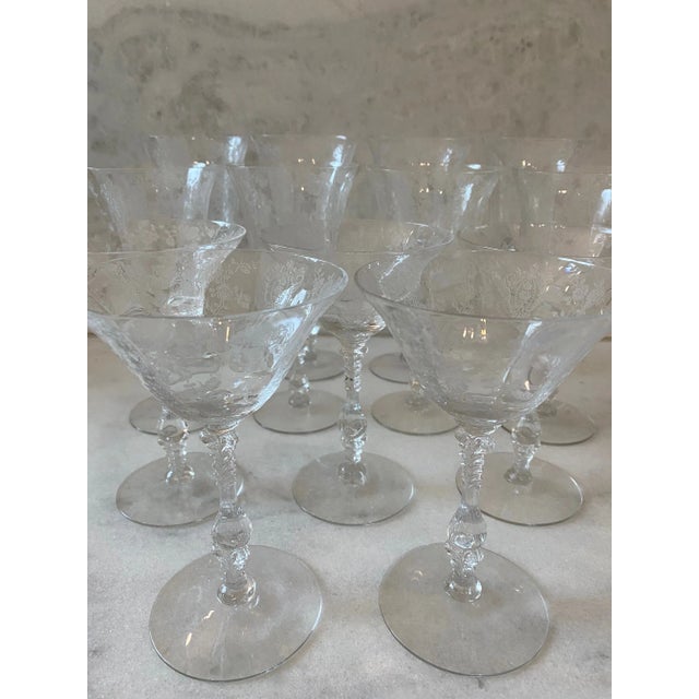 Vintage Etched Floral Glasses - Set of 13 For Sale - Image 11 of 13
