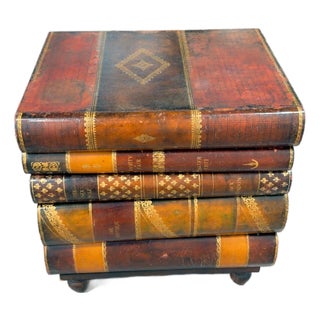 Mid 20th Century Maitland-Smith Stacked Leather Faux Books Side Table/Coffee Table With Drawers. For Sale
