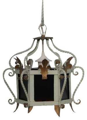 Stained Glass and Wrought Iron Lantern Lamp, France, 1950s