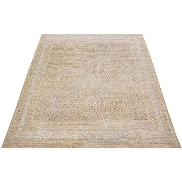 Persian 1920s Beige Handmade Antique Hamadan Wool Rug With Allover Design For Sale - Image 3 of 7