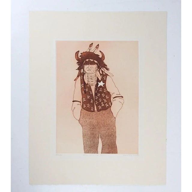 1980s 1980 Kevin Red Star Native American Crow Res Cop III Sepia Tone Etching For Sale - Image 5 of 6