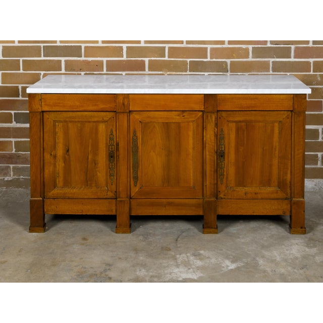 19th Century French Walnut 19th Century Three-Door Enfilade with Marble Top and Pilasters For Sale - Image 5 of 12