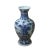 This is a Chinese decorative porcelain vase in Blue and White color finish. The theme is oriental house yard graphic....