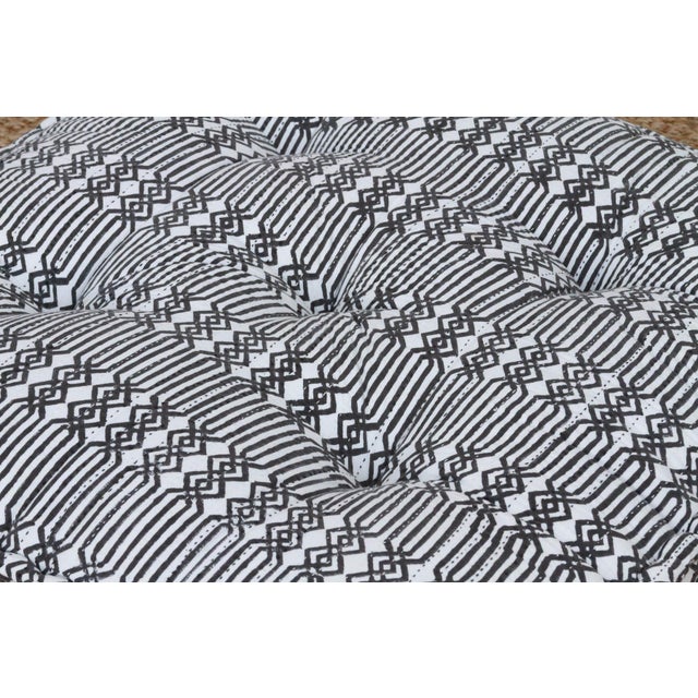 Hand Block Printed Black & White Floor Cushion For Sale - Image 4 of 7