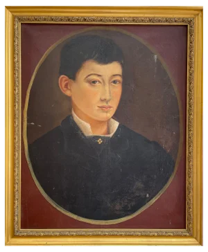 Portrait of a Young Boy, Oil on Canvas, 19th Century, Framed