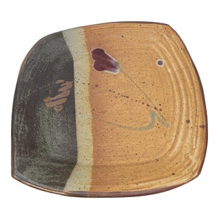 Late 20th Century Large Studio Art Pottery Platter With Oxblood Floral Motif For Sale