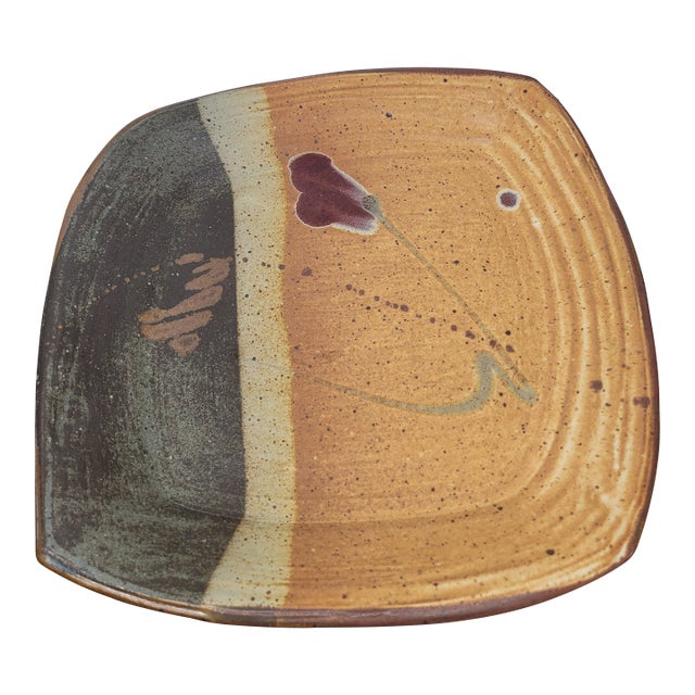 Late 20th Century Large Studio Art Pottery Platter With Oxblood Floral Motif For Sale
