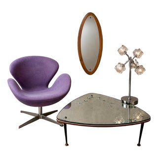 Space Age Swivel Chair, Coffee Table, Mirror & Lamp, 1970s, Set of 4 For Sale