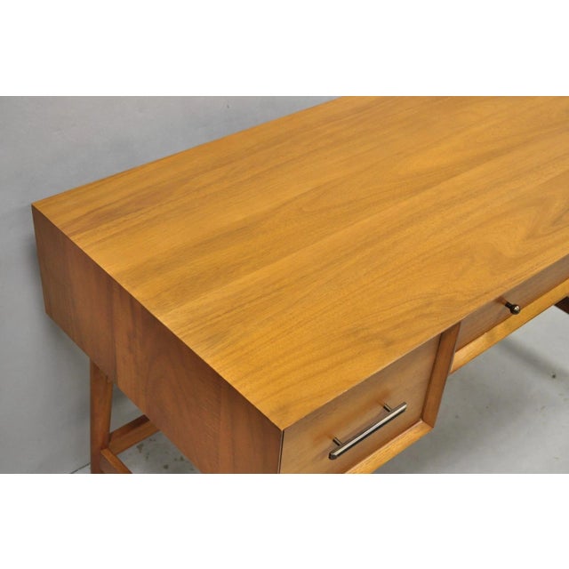 West Elm Williams Sonoma Mid Century Modern Acacia Teak Wood Style Writing Desk For Sale - Image 10 of 16