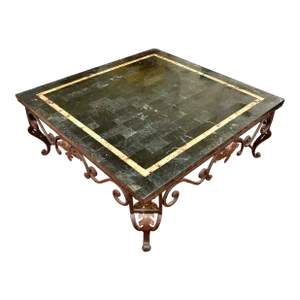 Vintage Faux Tiled Marble Top Square Coffee Table