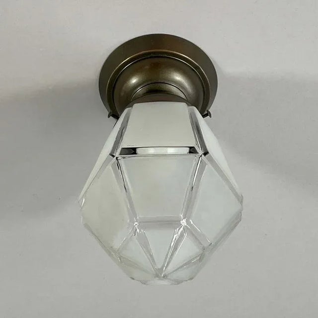 Austrian Frosted Glass and Burnished Copper Flush Mount, 1920s For Sale - Image 12 of 16