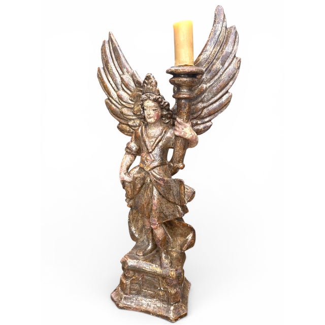 Pair of 18th Century Italian Carved and Polychrome Angel Candlesticks For Sale - Image 18 of 18