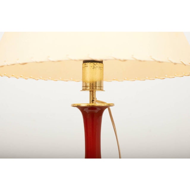 Model 3656 Table Lamp in Red Murano Glass and Parchment Shade from Paolo Venini, 1952 For Sale - Image 6 of 12