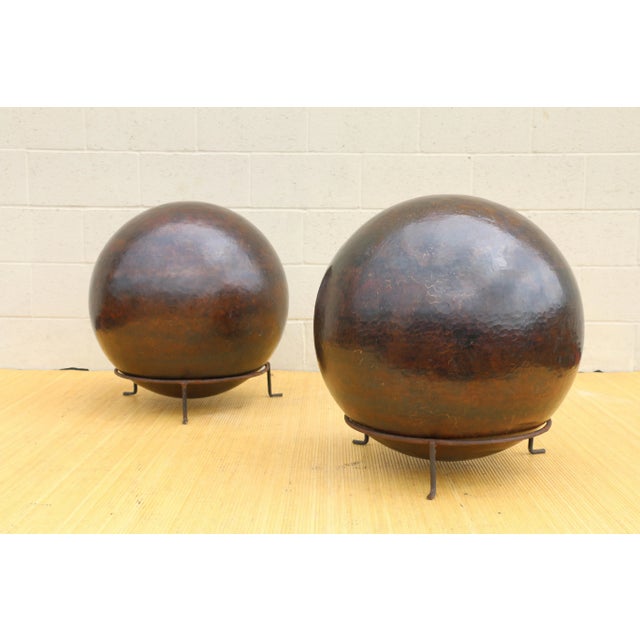 Chinese 1980s Vintage Pair of Copper Spheres Sculptures by Robert Kuo For Sale - Image 3 of 12