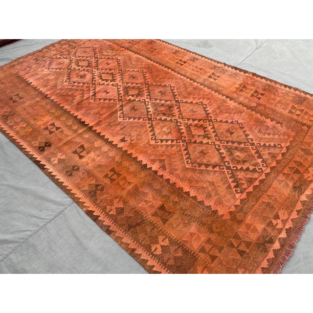 2000 - 2009 Vintage Overdyed Medallion Kilim Rug, Handwoven Wool, 6x10, Terracotta For Sale - Image 5 of 12