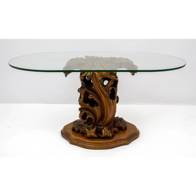 1950s Mid-Century Modern Carved Wooden Base Coffee Table For Sale - Image 5 of 10