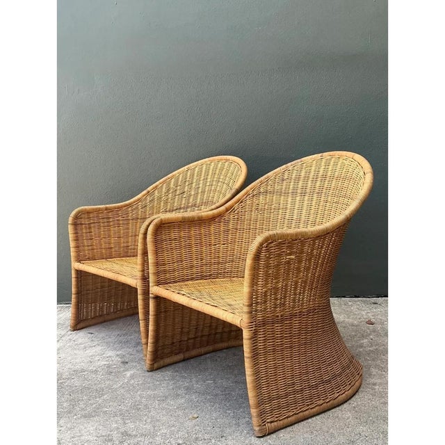 Wood Vintage Rattan Scoop Chairs - A Pair For Sale - Image 7 of 14