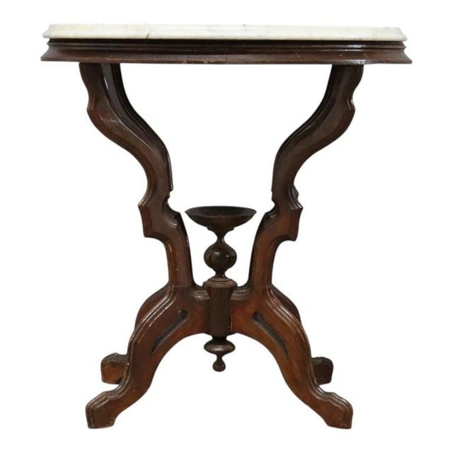 Antique Eastlake Carved Walnut Oval Marble Top Table Unsigned C1890 For Sale - Image 9 of 10