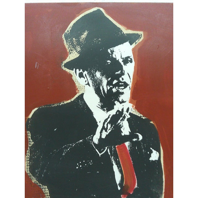 Striking, mid‑century pop art portrait of Frank Sinatra, in this oversized painted, printed black and white silk screen on...