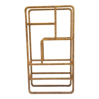 1970s Modernist Rattan Etagere, After Milo Baughman For Sale