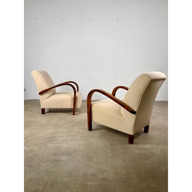 Cream Vintage Art Deco Lounge Chairs in Fabric, 1930s, Set of 2 For Sale - Image 8 of 11