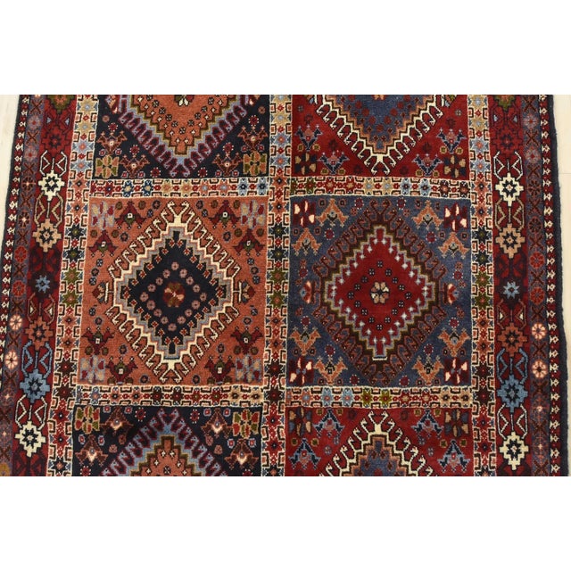 1990s Yalameh Rug 3'5'' X 4'9'' Multicolor Wool Vintage Tribal Hand-Knotted Carpet For Sale - Image 5 of 12