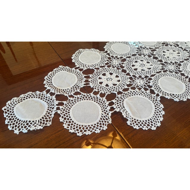 Textile Vintage Handmade Linen and Lace Table Runner For Sale - Image 7 of 11