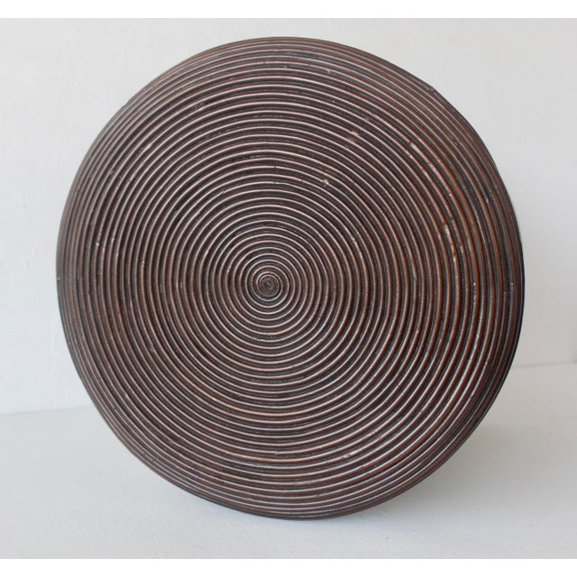 Wood Vintage Sculptural Dark Bamboo Rattan Hourglass Bowtie Pedestal Table For Sale - Image 7 of 15