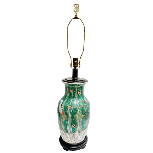 Vintage Chinese Famille Verte Bok Choy Table Lamp With Longevity Finial For Sale - Image 4 of 10