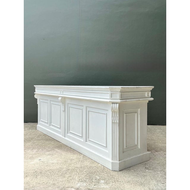 Mid-Century Modern Vintage Architectural Distressed Wood Display Counter For Sale - Image 3 of 13