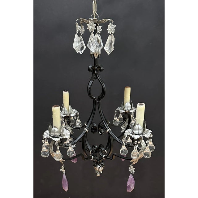 French Rock Crystal, Iron and Silver Gilt Chandelier For Sale - Image 3 of 6