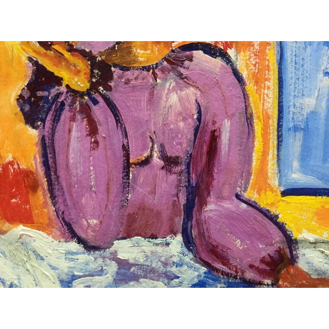 Paper 1970s Oil Painting Portrait of a Lonely Girl For Sale - Image 7 of 10
