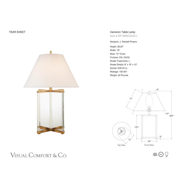 J. Randall Powers by Visual Comfort Signature Cameron Table Lamp in Crystal and Gilded Iron with Linen Shade Designer: J....