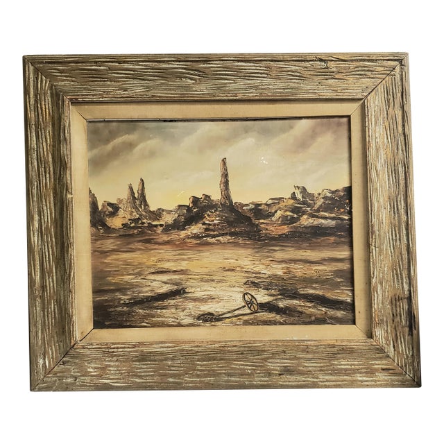 "Desert Solitude" – Large Mid-Century Western Surrealism Oil Style of James Sims For Sale