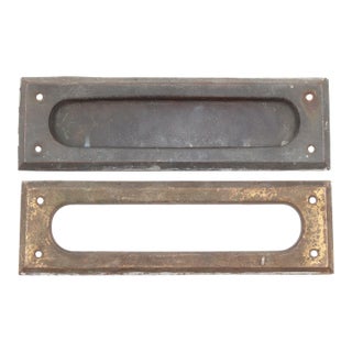 Vintage 10 In. Rectangular Brass Mail Slot Set For Sale