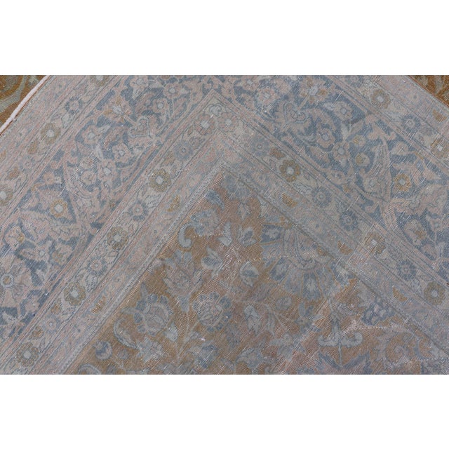 Antique Indian Amritsar Rug in Light Orange/Saffron, Pink, Light Blue & Green 9'10 X 13'3 For Sale - Image 17 of 17