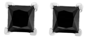 .925 Sterling Silver 3.00 Cttw Princess-Cut Square Black Diamond Classic 4-Prong Stud Earrings with