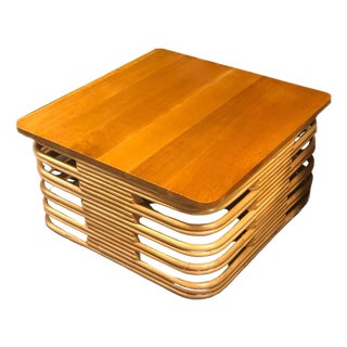 1940s Restored Mid-Century Stacked Rattan Cocktail Coffee Table W/ Mahogany Top For Sale